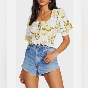 BB Dakota Sweet Memory Floral Cotton Smocked Waist Top L4737 Size Large